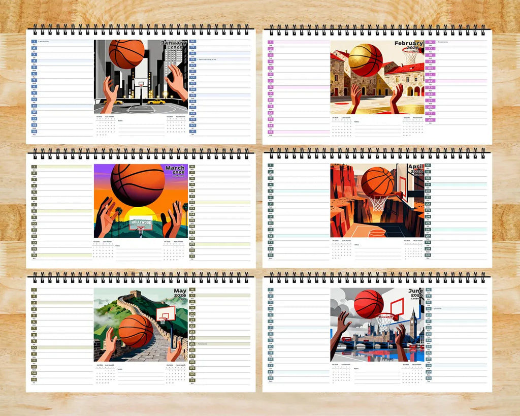 Basketball 2026 Desk Calendar | Desert Planner Unique Coach Fan Gift