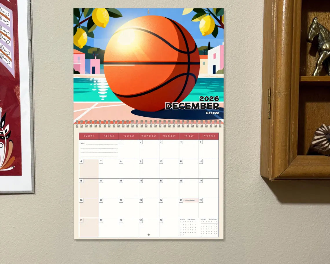 Basketball 2026 Wall Calendar | Desert Sports Planner Coach Fan Gift