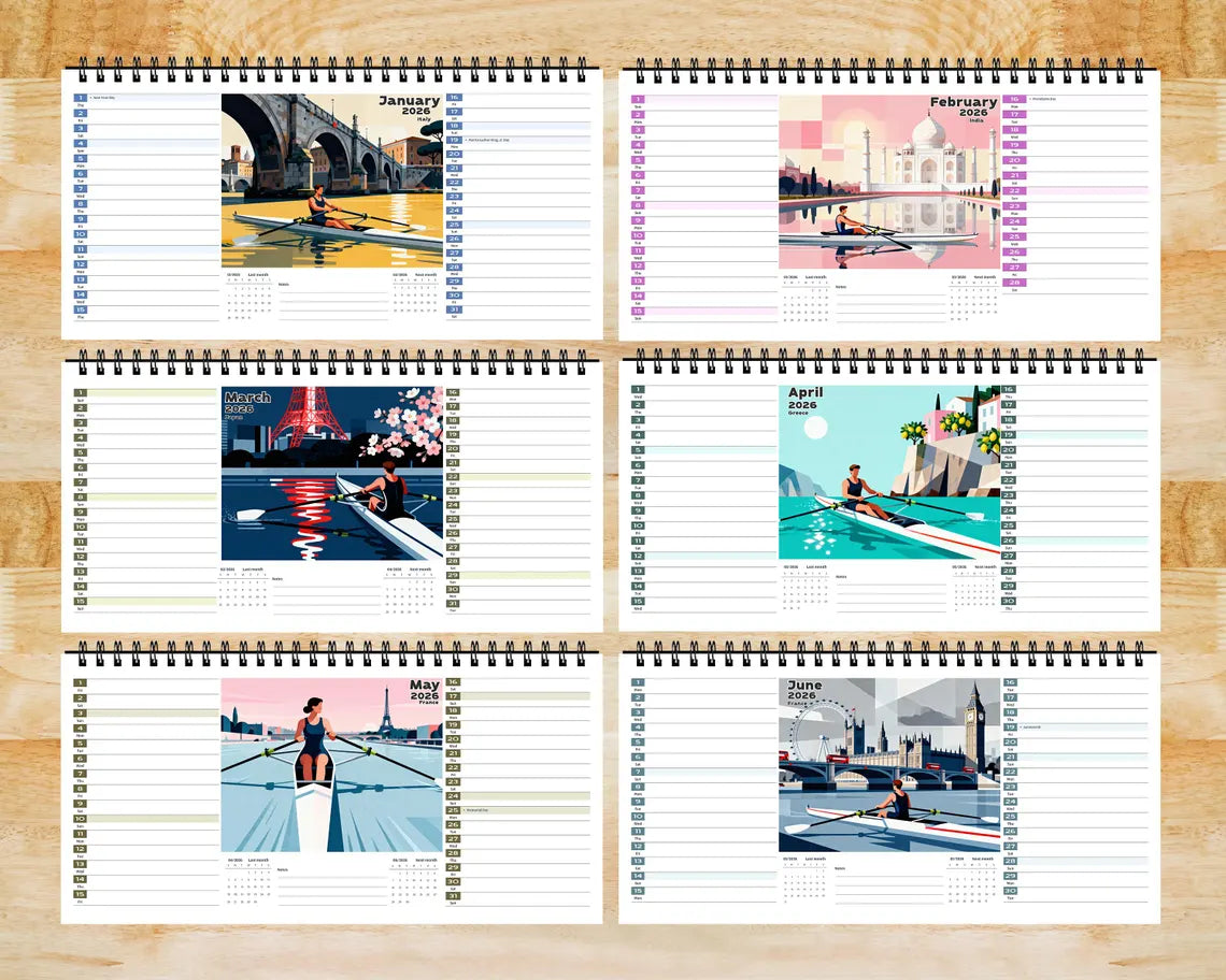 Rowing 2026 Desk Calendar | Sculling Planner Crew Team Watersports Gift