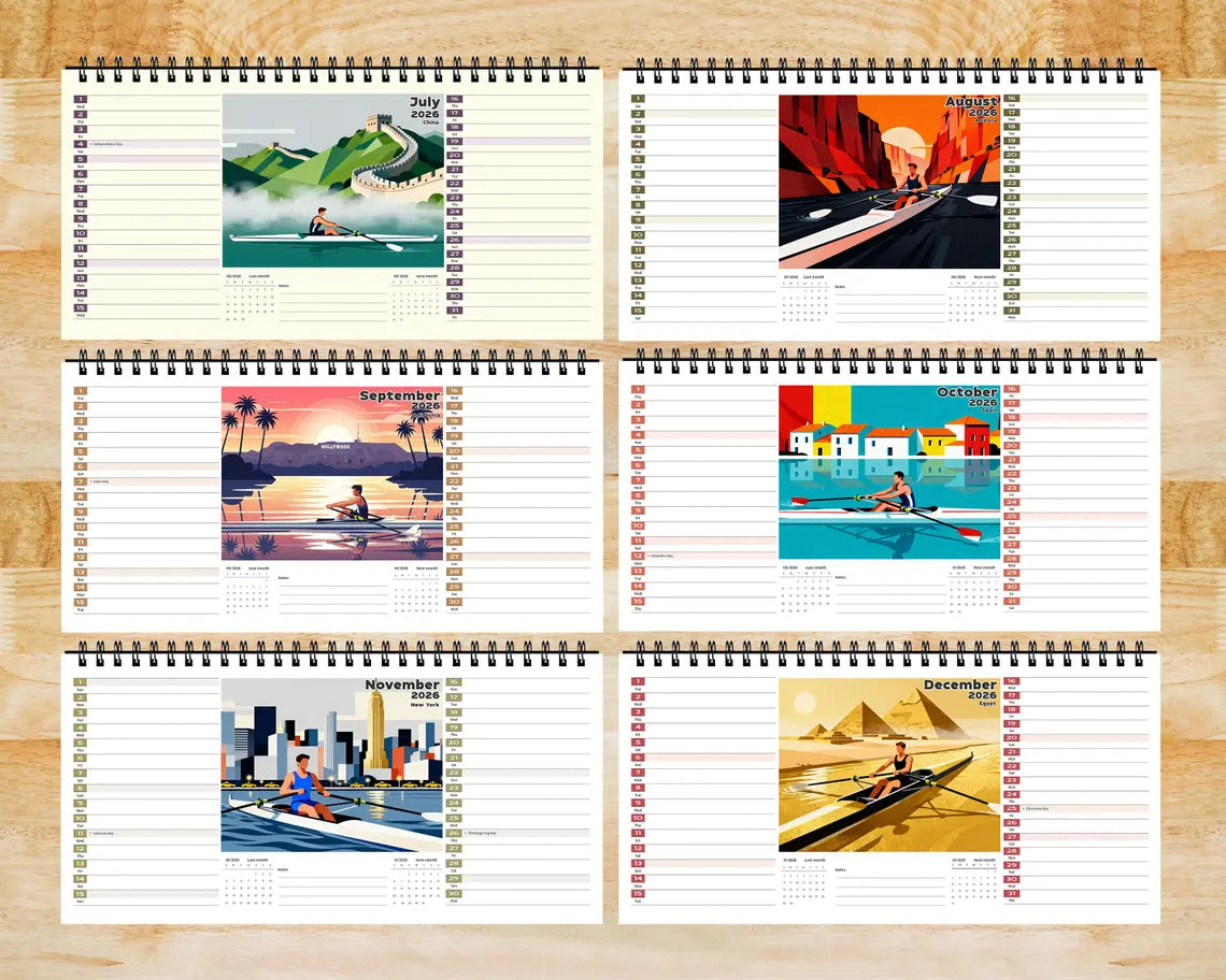 Rowing 2026 Desk Calendar | Sculling Planner Crew Team Watersports Gift