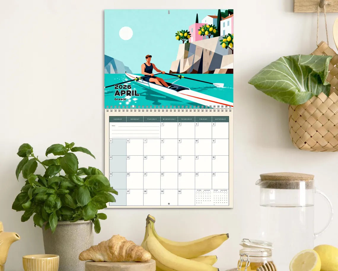 Rowing 2026 Wall Calendar | Sculling Planner Crew Team Watersports Gift