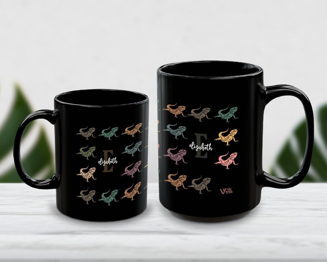 Personalized Bearded Dragon Mug | Custom Initial Name Reptile Lover Cup | Initial Bearded Dragon Coffee Mug | Unique Bearded Dragon Gift for Home