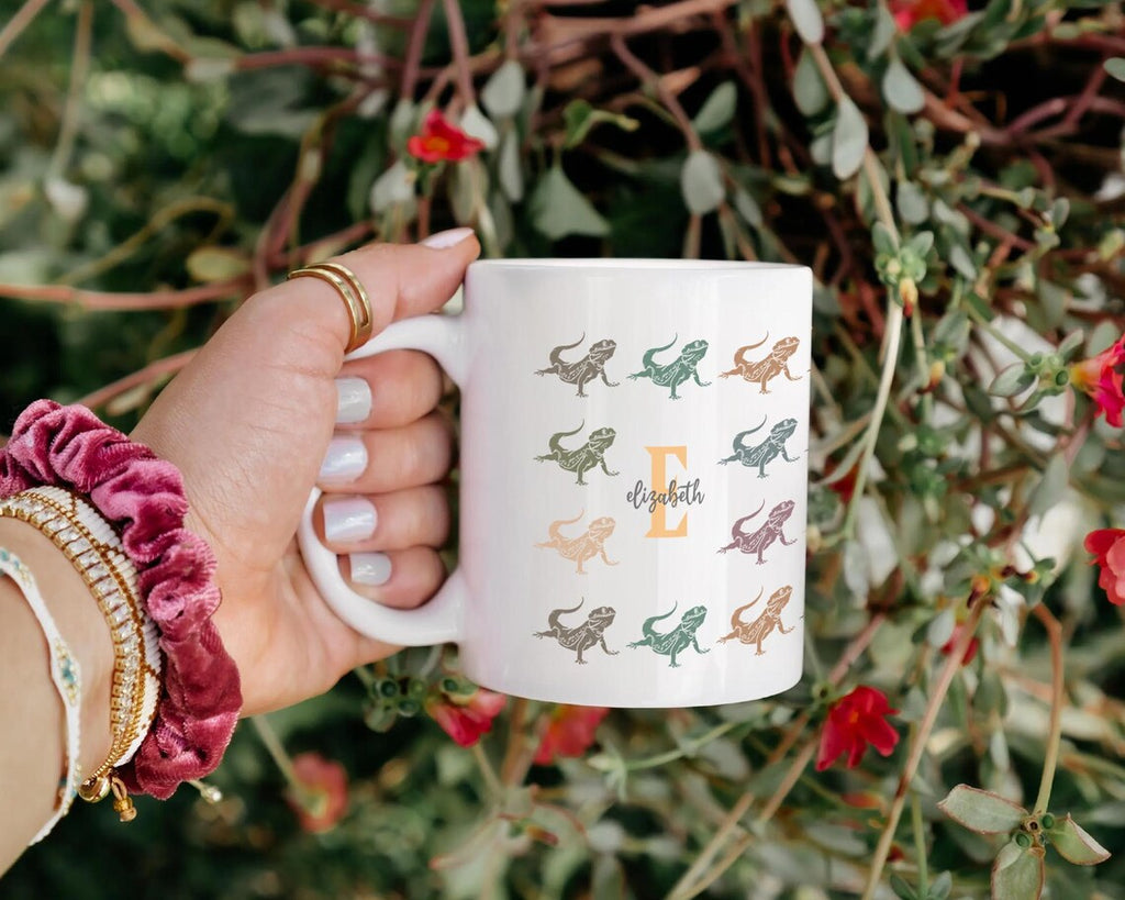 Personalized Bearded Dragon Mug | Custom Initial Name Reptile Lover Cup | Initial Bearded Dragon Coffee Mug | Unique Bearded Dragon Gift for Home