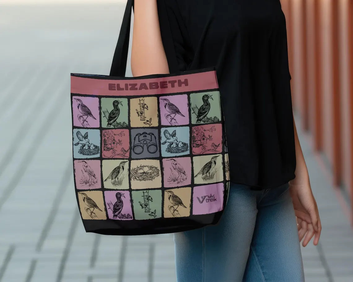 Personalized Birdwatcher Custom Name Tote Bag - Nature Lover Gift Wildlife Observer Eco Reusable Shopping Bag