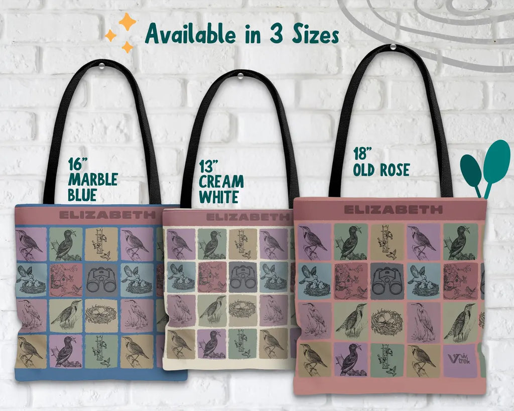 Personalized Birdwatcher Custom Name Tote Bag - Nature Lover Gift Wildlife Observer Eco Reusable Shopping Bag