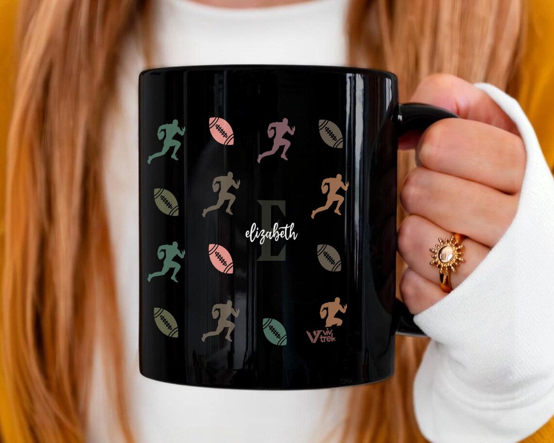 Initial Custom Name Rugby Mug - Personalized Sports Cup - Retro Rugby Lover Gift - Vintage Player Drinkware Coffee Mug for Athletes