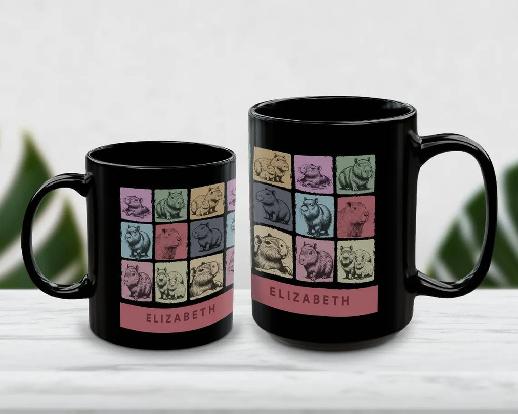 Custom Name Capybara Mug – Vintage Personalized Animal Lover Cup – Retro Rodent Coffee Mug