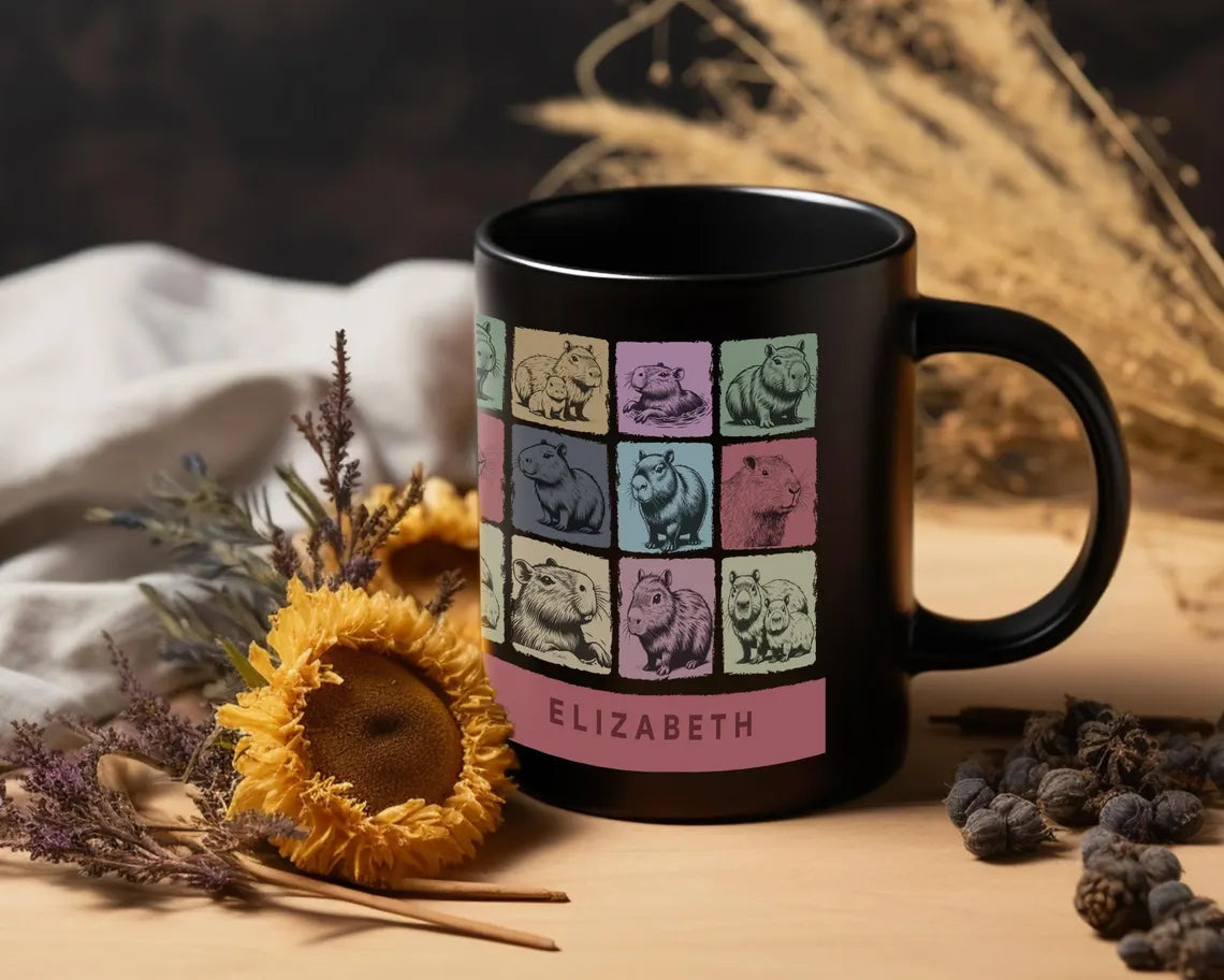 Custom Name Capybara Mug – Vintage Personalized Animal Lover Cup – Retro Rodent Coffee Mug