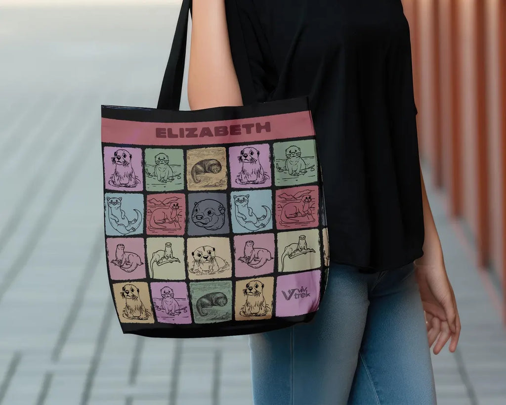 Custom Name Otter Tote Bag – Personalized Retro Sea Life Gift Under $25, Unique Vintage Animal Tote for Her, Him & Everyday Use 🦦