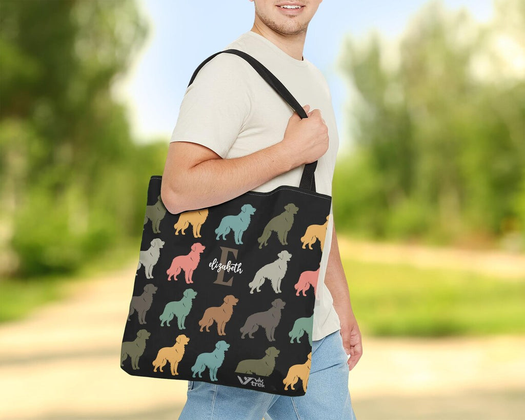 Personalized Initial Golden Retriever Dog Tote Bag | Custom Name Gift | Retro Vintage Pet Owner Shopper