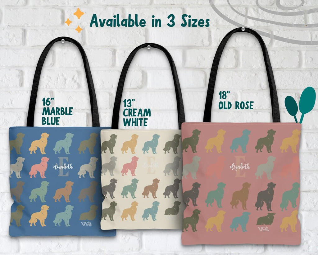 Personalized Initial Golden Retriever Dog Tote Bag | Custom Name Gift | Retro Vintage Pet Owner Shopper