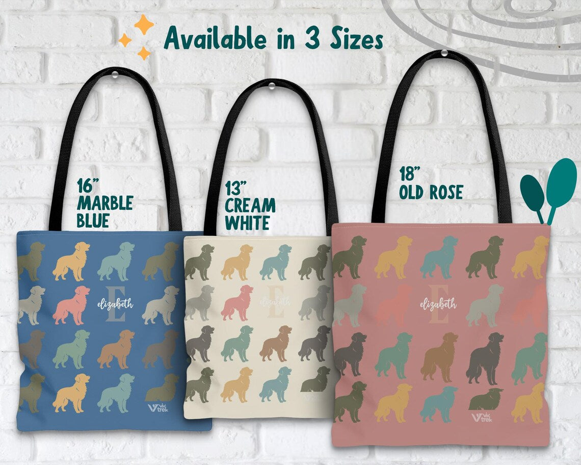 Personalized Initial Golden Retriever Dog Tote Bag | Custom Name Gift | Retro Vintage Pet Owner Shopper