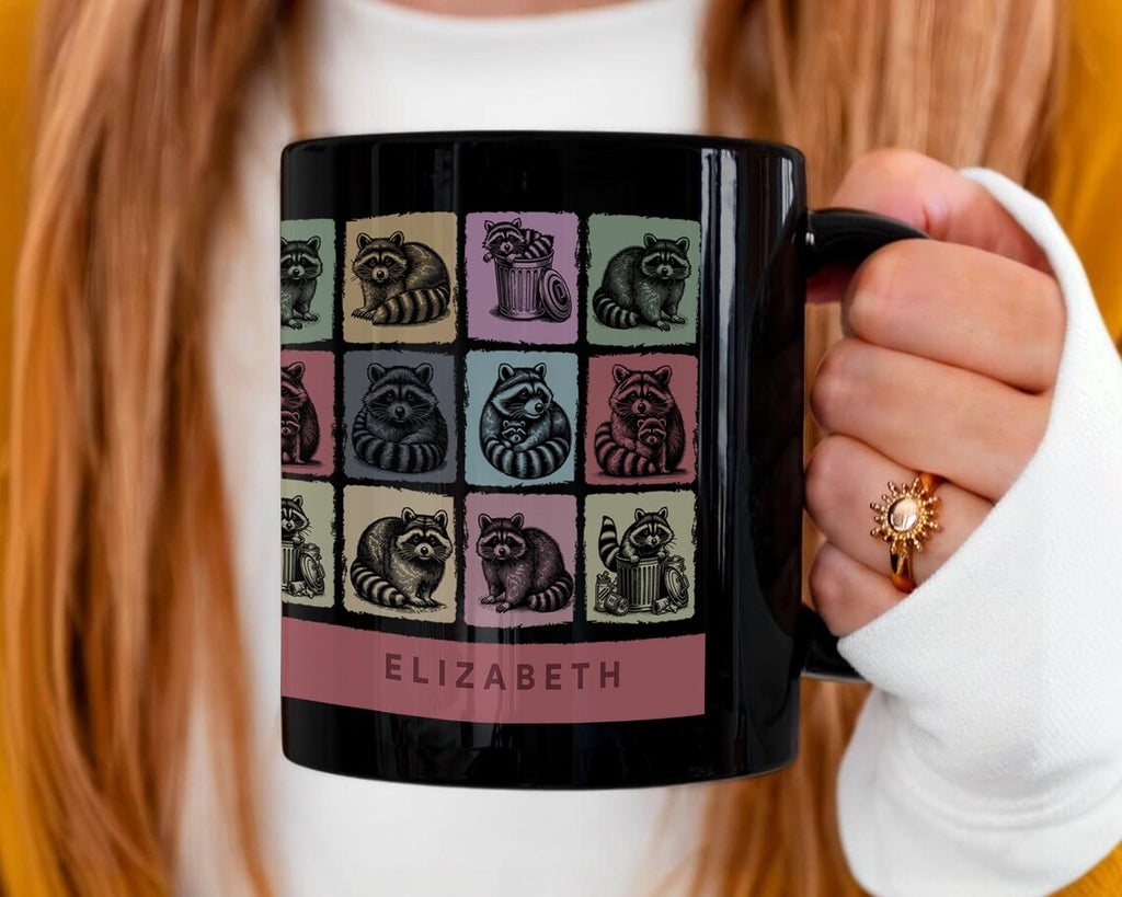 Custom Name Raccoon Mug – Personalized Trash Panda Lover Cup – Vintage Raccoon Graphic Gift – Funny Animal Coffee