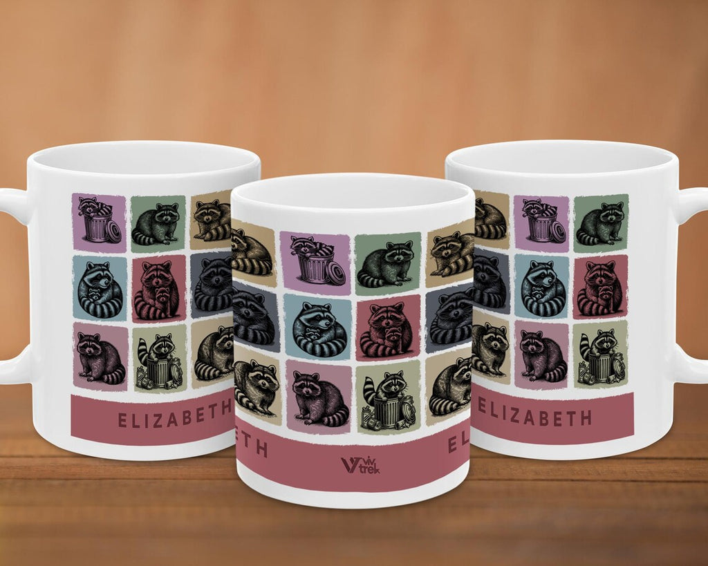 Custom Name Raccoon Mug – Personalized Trash Panda Lover Cup – Vintage Raccoon Graphic Gift – Funny Animal Coffee