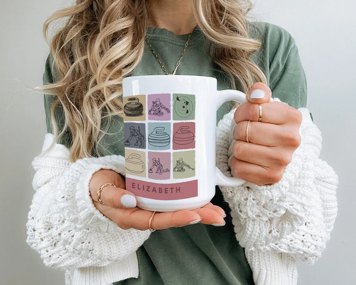 Custom Name Curling Mug – Personalized Curler Cup Under $25, Cozy Sports Gift for Him & Her ☕🥌