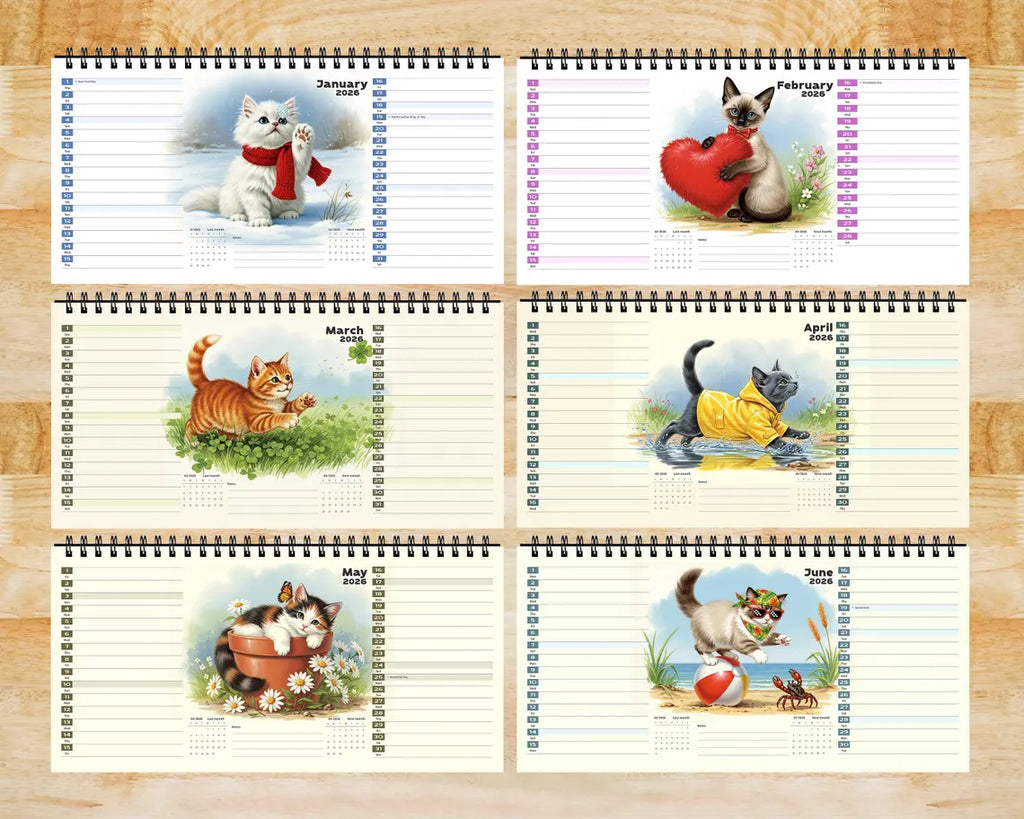 Cute Kitten 2026 Desk Calendar | Vintage Cat Planner Aesthetic Office Gift