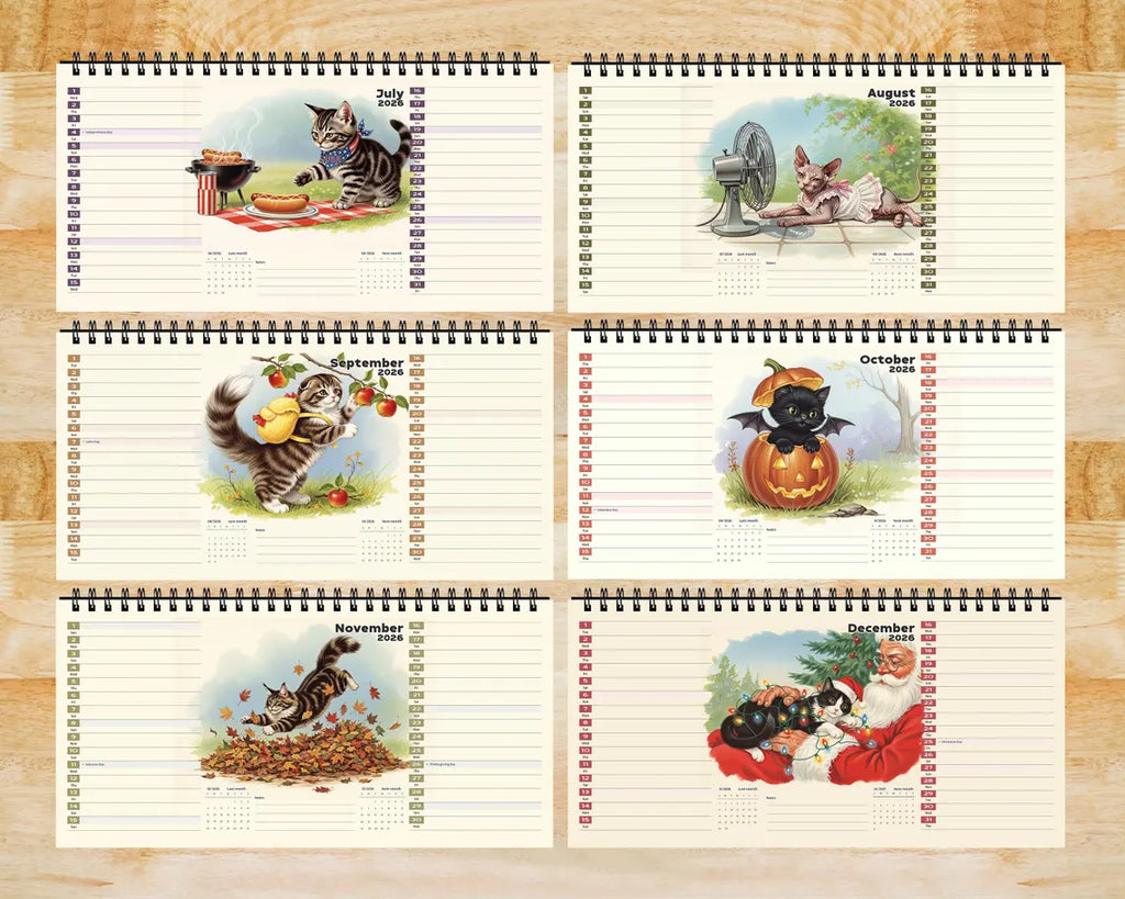 Cute Kitten 2026 Desk Calendar | Vintage Cat Planner Aesthetic Office Gift