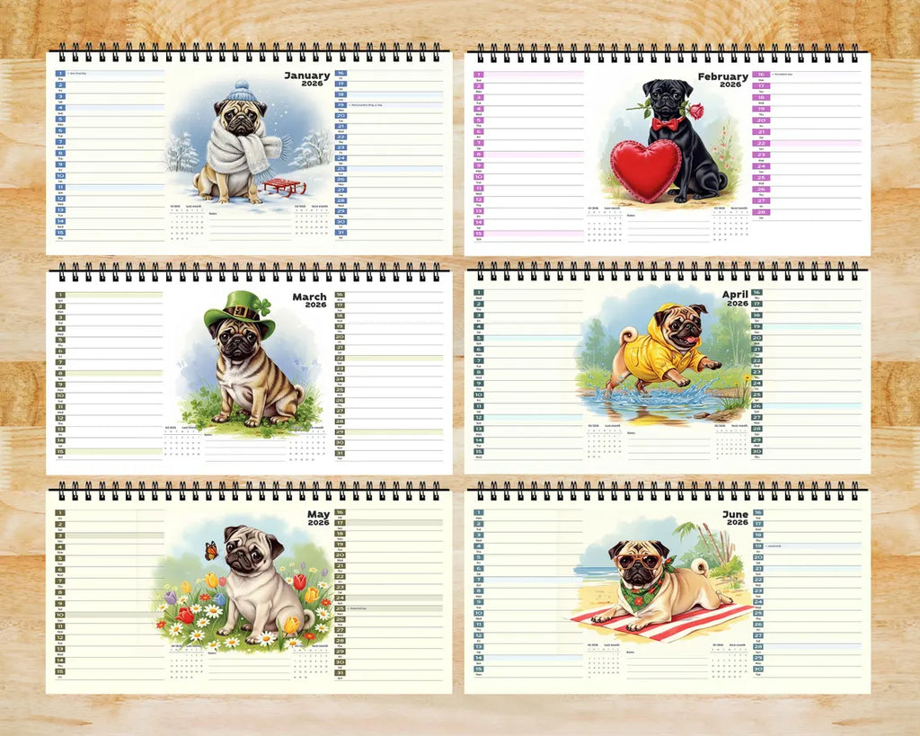 Cute Pug Dog 2026 Desk Calendar, Funny Office Gift, Adorable Dog Lover Planner