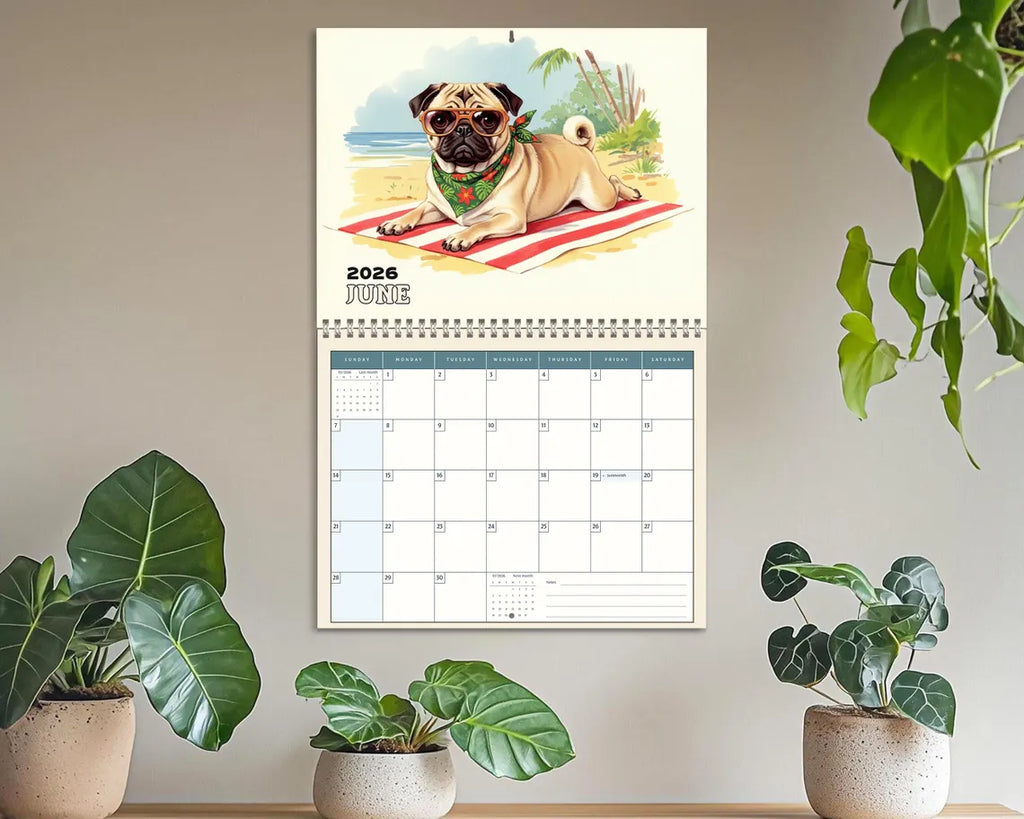 Cute Pug 2026 Wall Calendar, Adorable Dog Lover Gift, Funny Pug Puppy Planner