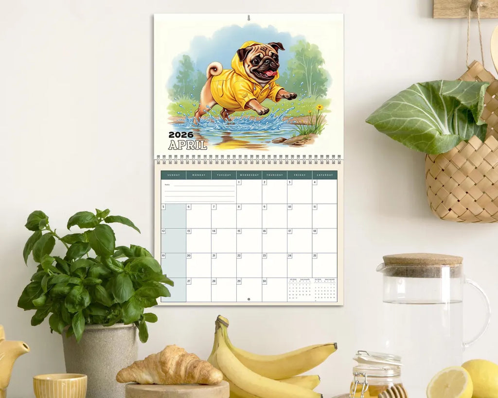 Cute Pug 2026 Wall Calendar, Adorable Dog Lover Gift, Funny Pug Puppy Planner