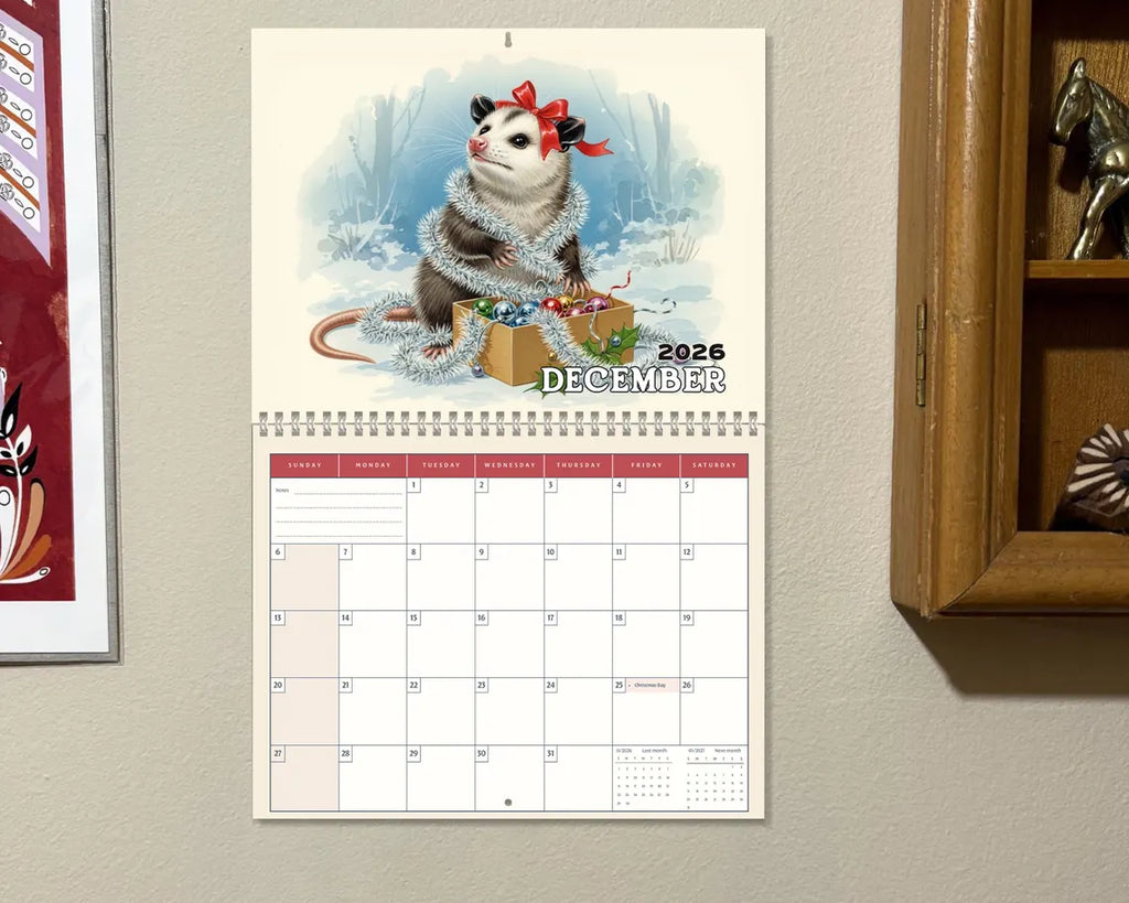 Funny Possum 2026 Wall Calendar | Trash Panda Monthly Planner Cute Gift Idea