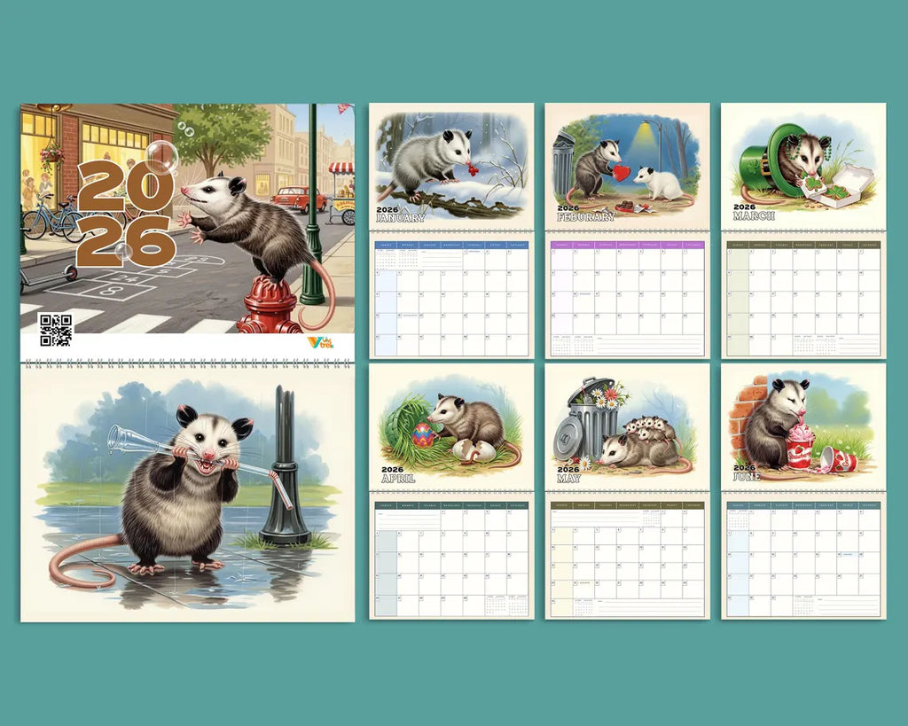 Funny Possum 2026 Wall Calendar | Trash Panda Monthly Planner Cute Gift Idea