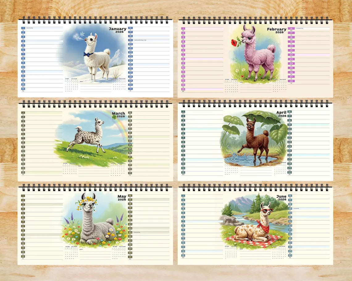 Cute Llama 2026 Desk Calendar | Alpaca Planner Boho Lover Office Gift