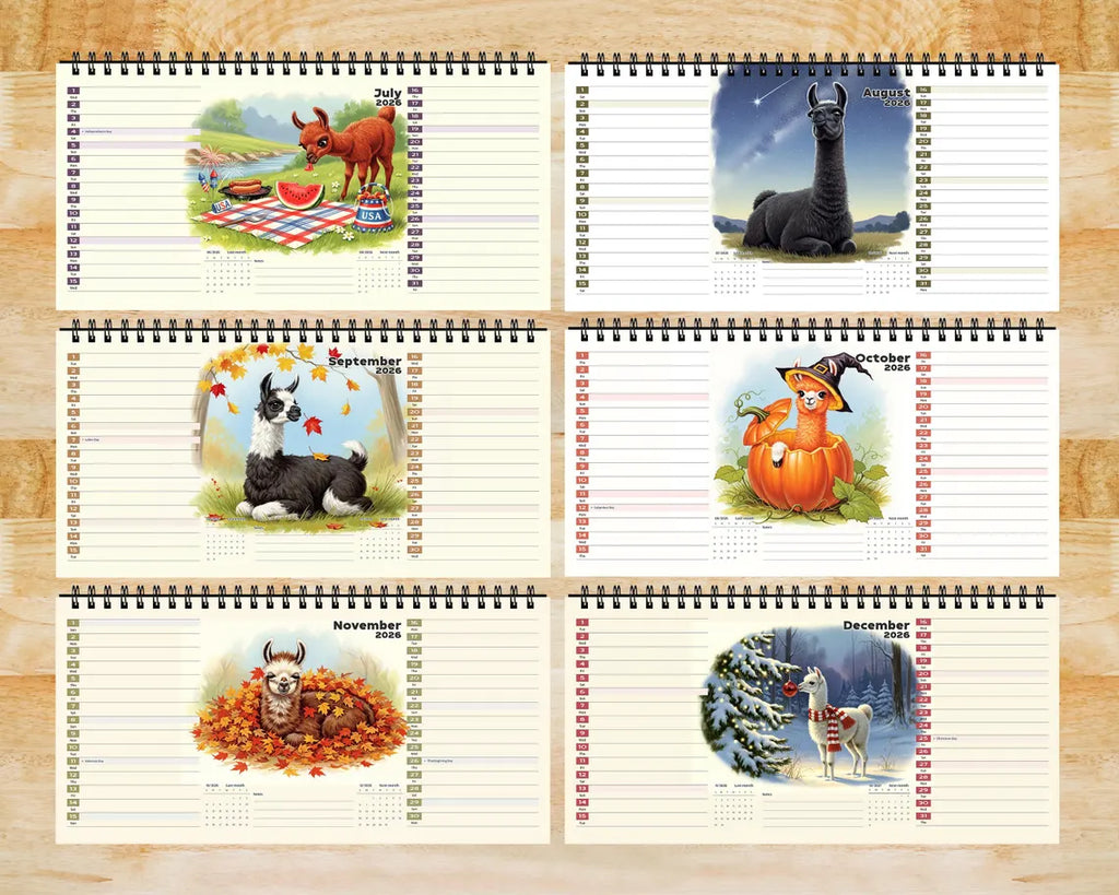 Cute Llama 2026 Desk Calendar | Alpaca Planner Boho Lover Office Gift