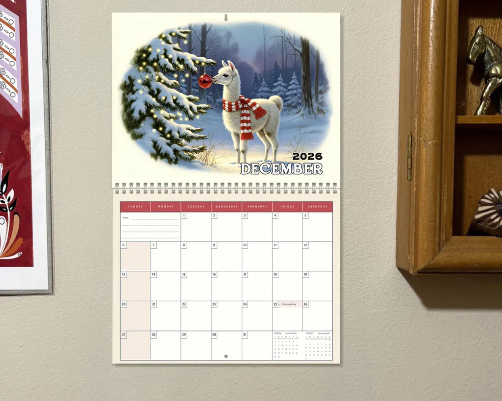 Cute Llama 2026 Wall Calendar | Alpaca Planner Boho Lover Wall Organizer