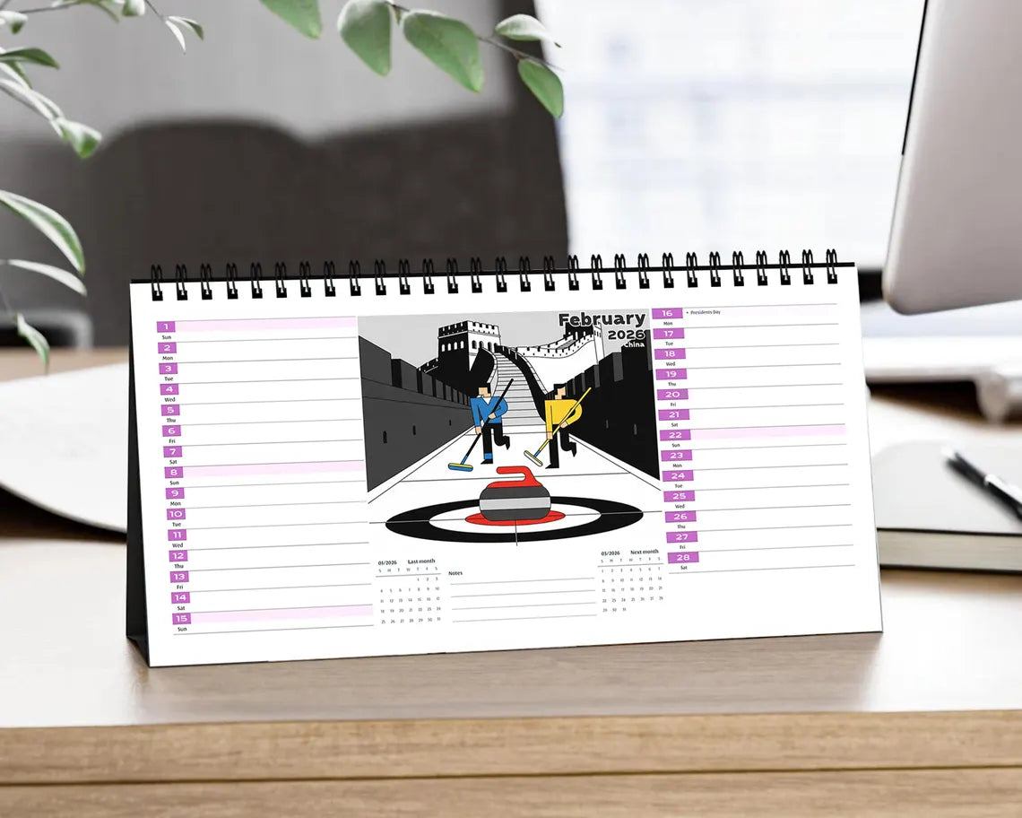 Curling 2026 Desk Calendar | Winter Sports Planner Unique Fan Gift