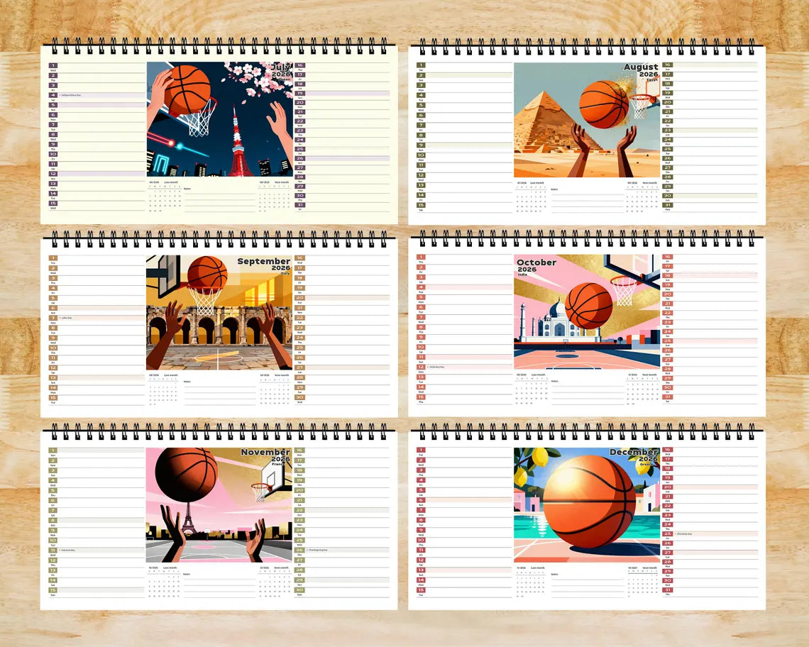 Basketball 2026 Desk Calendar | Desert Planner Unique Coach Fan Gift