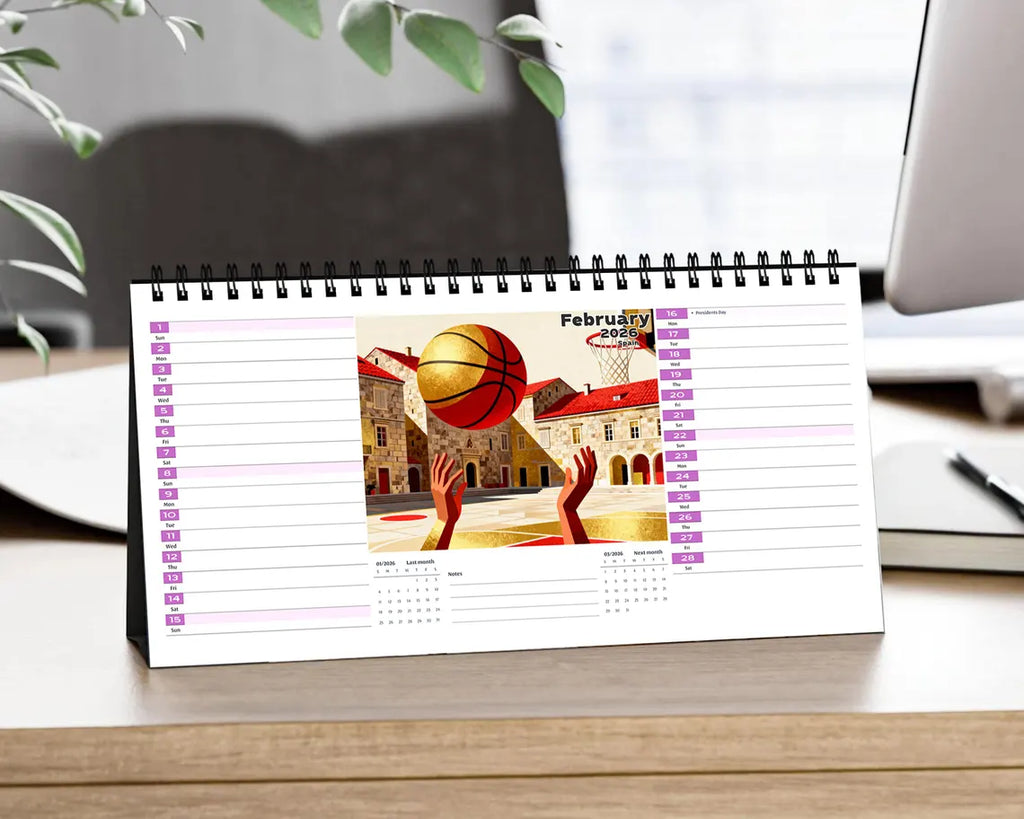 Basketball 2026 Desk Calendar | Desert Planner Unique Coach Fan Gift