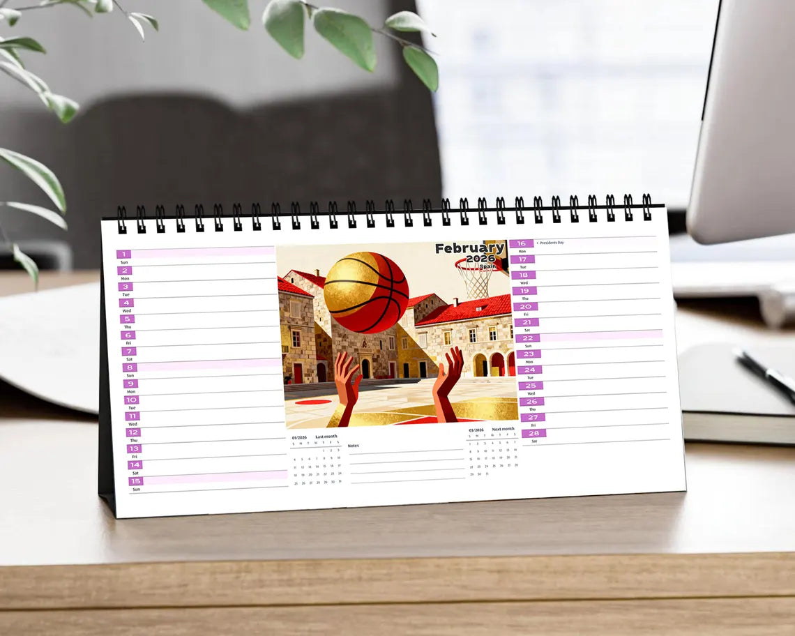 Basketball 2026 Desk Calendar | Desert Planner Unique Coach Fan Gift