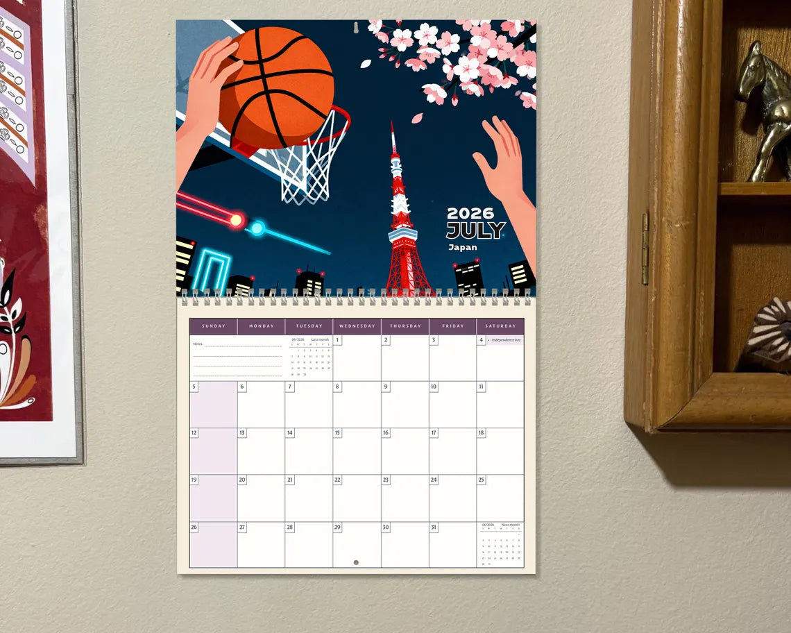 Basketball 2026 Wall Calendar | Desert Sports Planner Coach Fan Gift