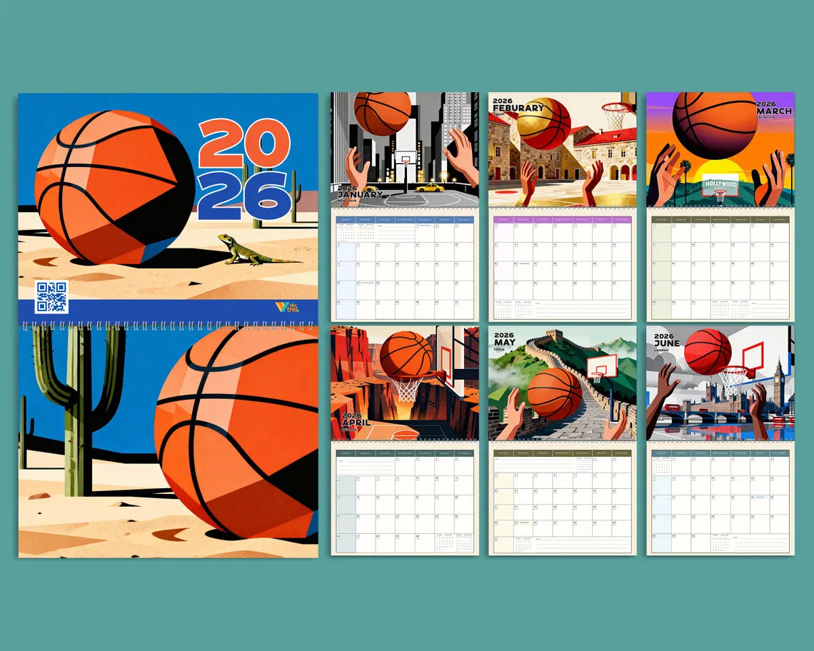 Basketball 2026 Wall Calendar | Desert Sports Planner Coach Fan Gift