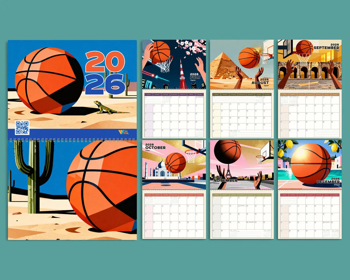 Basketball 2026 Wall Calendar | Desert Sports Planner Coach Fan Gift