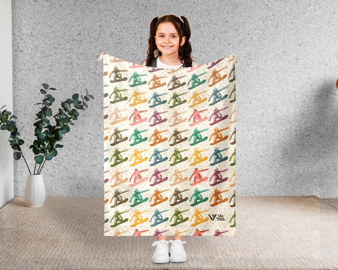 Retro Snowboarding Gift Blanket Vintage Snowboard Lover Throw - Cozy Winter Sports Fleece Unique Snowboarder Decor