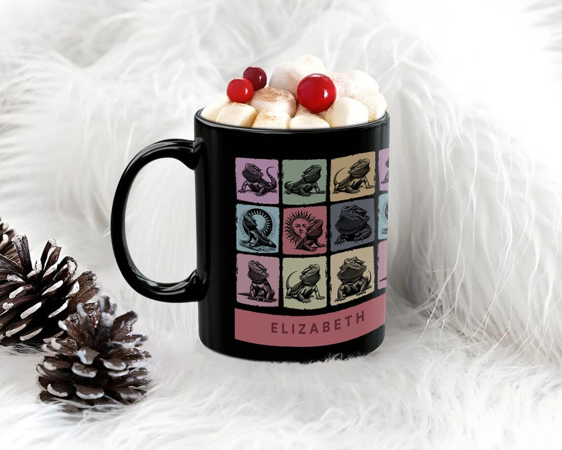 Custom Name Bearded Dragon Mug | Personalized Reptile Lover Cup | Retro Bearded Dragon Coffee Mug | Unique Bearded Dragon Gift for Pet Owners