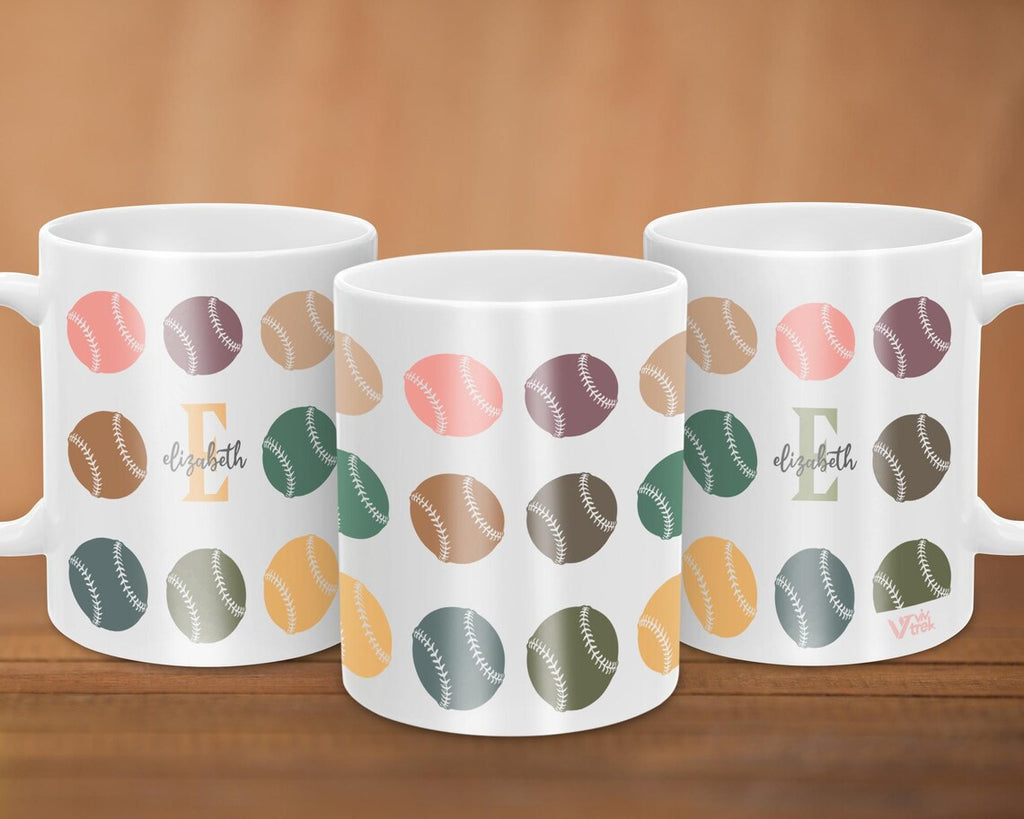 Custom Initial Name Mug – Personalized Retro Baseball Fan Cup – Unique Athlete Gift for Game Day