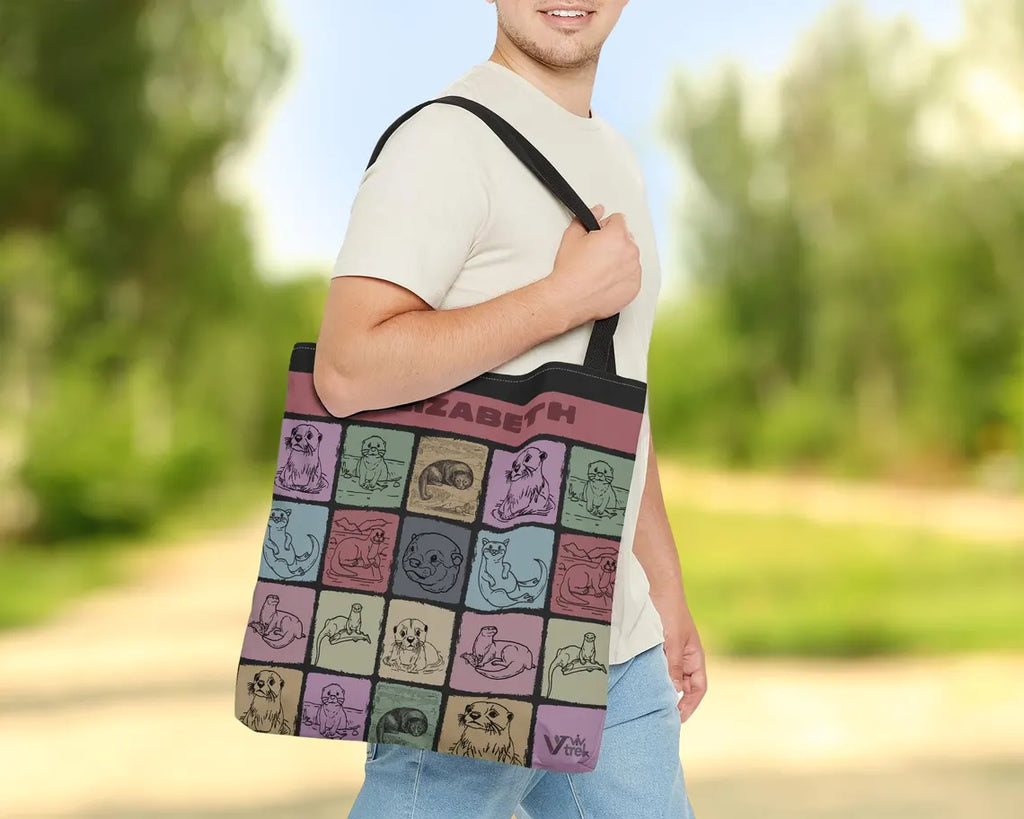 Custom Name Otter Tote Bag – Personalized Retro Sea Life Gift Under $25, Unique Vintage Animal Tote for Her, Him & Everyday Use 🦦