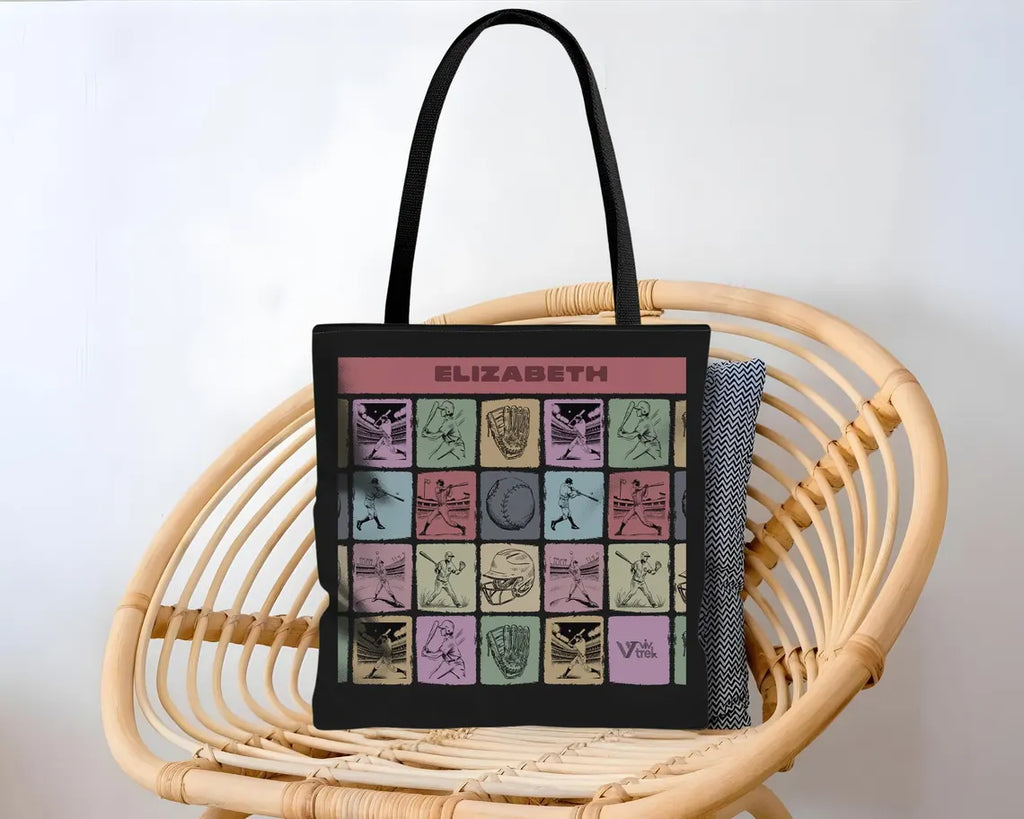 Custom Name Baseball Tote Bag – Personalized Retro Sports Lover Shopper – Unique Gift Bag for Fans