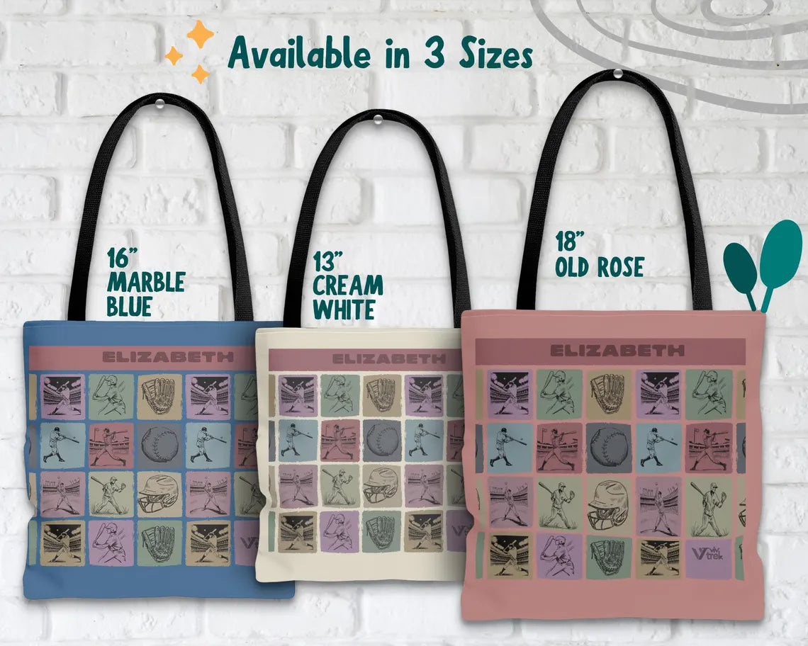 Custom Name Baseball Tote Bag – Personalized Retro Sports Lover Shopper – Unique Gift Bag for Fans