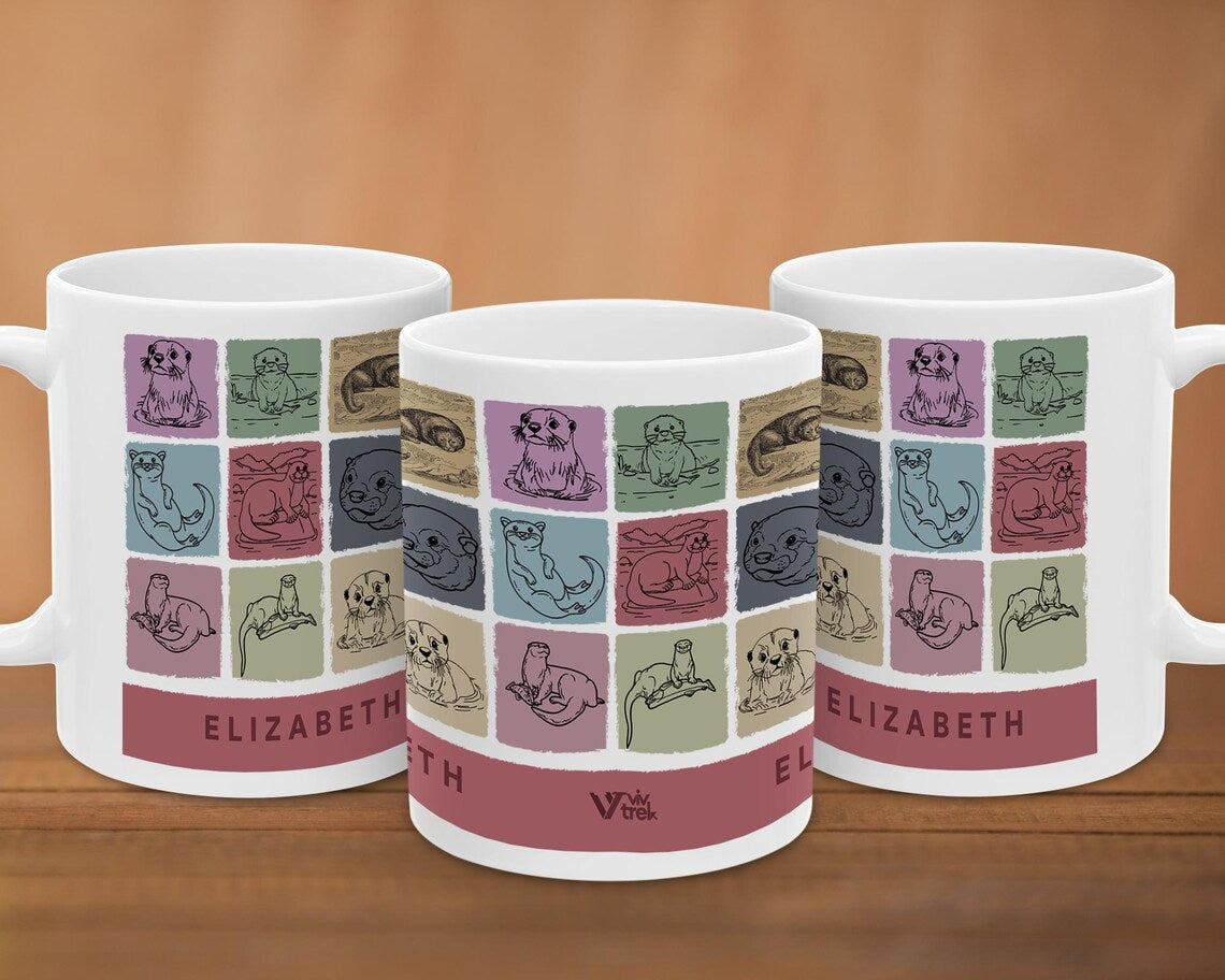 Personalized Custom Name Otter Mug | Retro Sea Life Coffee Cup | Vintage Animal Graphic Gift