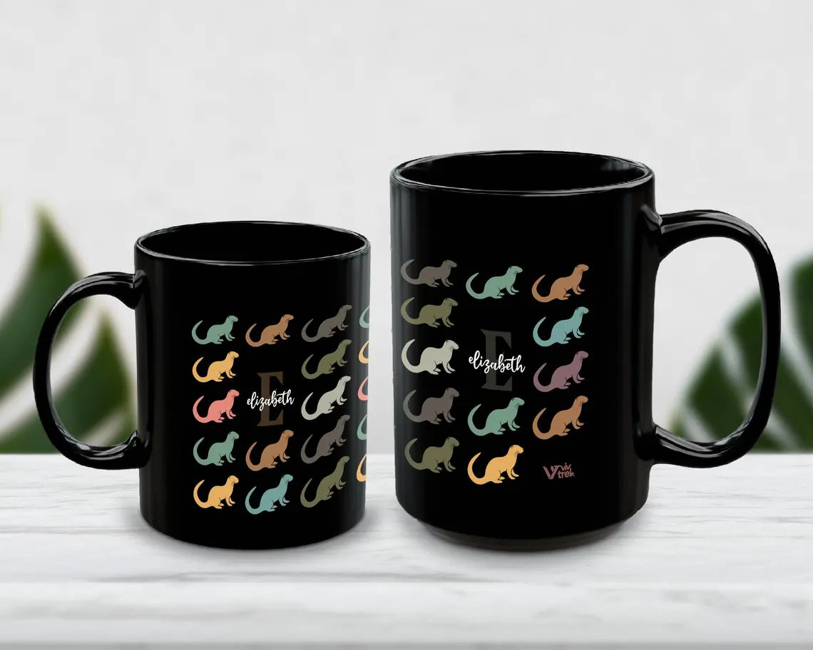 Personalized Otter Custom Initial Name Mug | Retro Vintage Sea Life Coffee Cup Gift