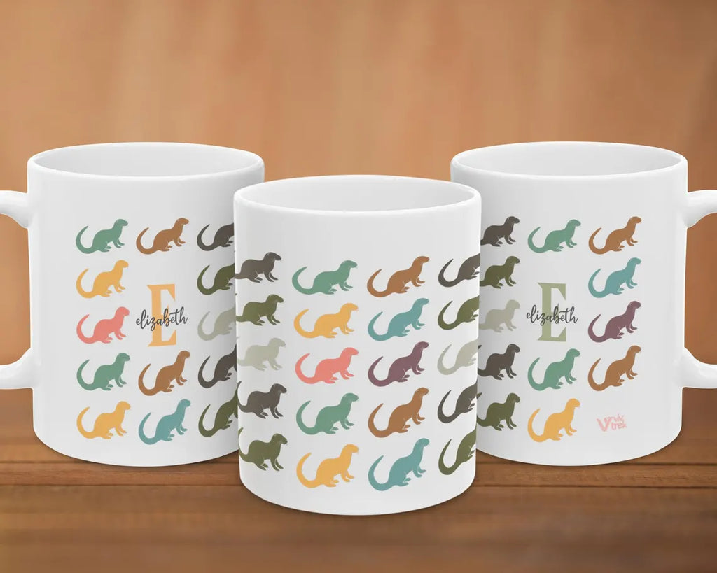 Personalized Otter Custom Initial Name Mug | Retro Vintage Sea Life Coffee Cup Gift