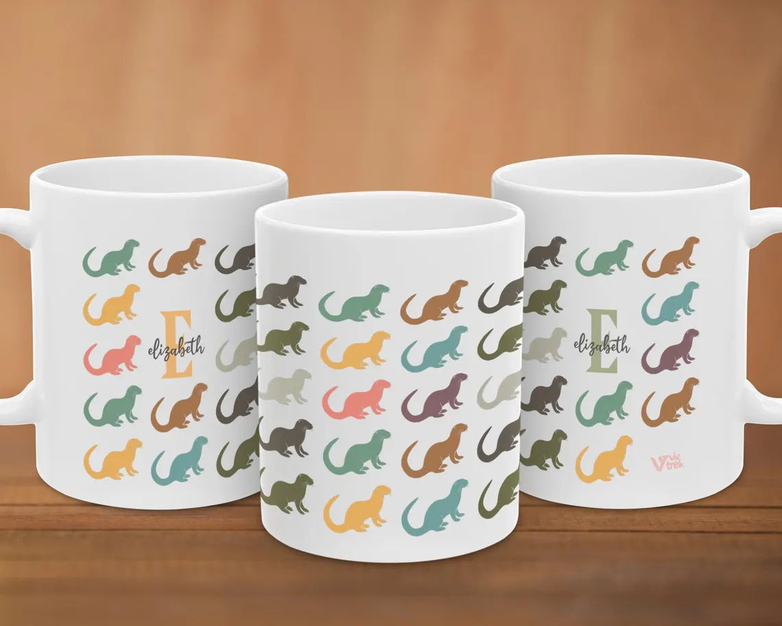 Personalized Otter Custom Initial Name Mug | Retro Vintage Sea Life Coffee Cup Gift