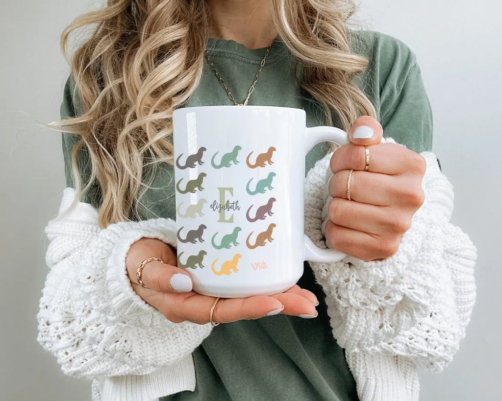 Personalized Otter Custom Initial Name Mug | Retro Vintage Sea Life Coffee Cup Gift