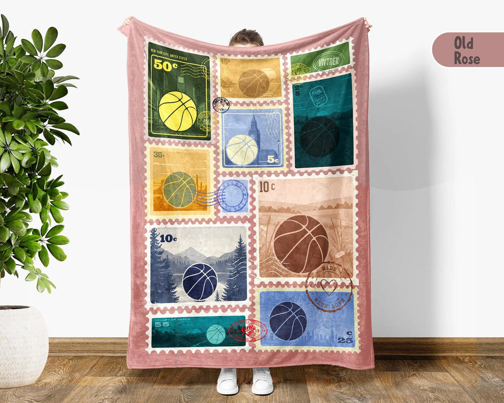 Basketball Stamp Blanket – Custom Hoop Lover Throw – Cozy Fleece Gift for Basketball Players and Coaches