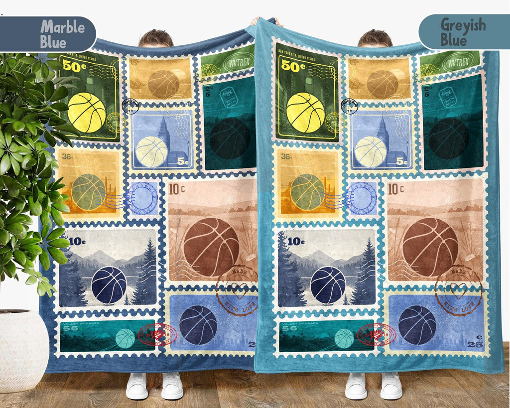 Basketball Stamp Blanket – Custom Hoop Lover Throw – Cozy Fleece Gift for Basketball Players and Coaches