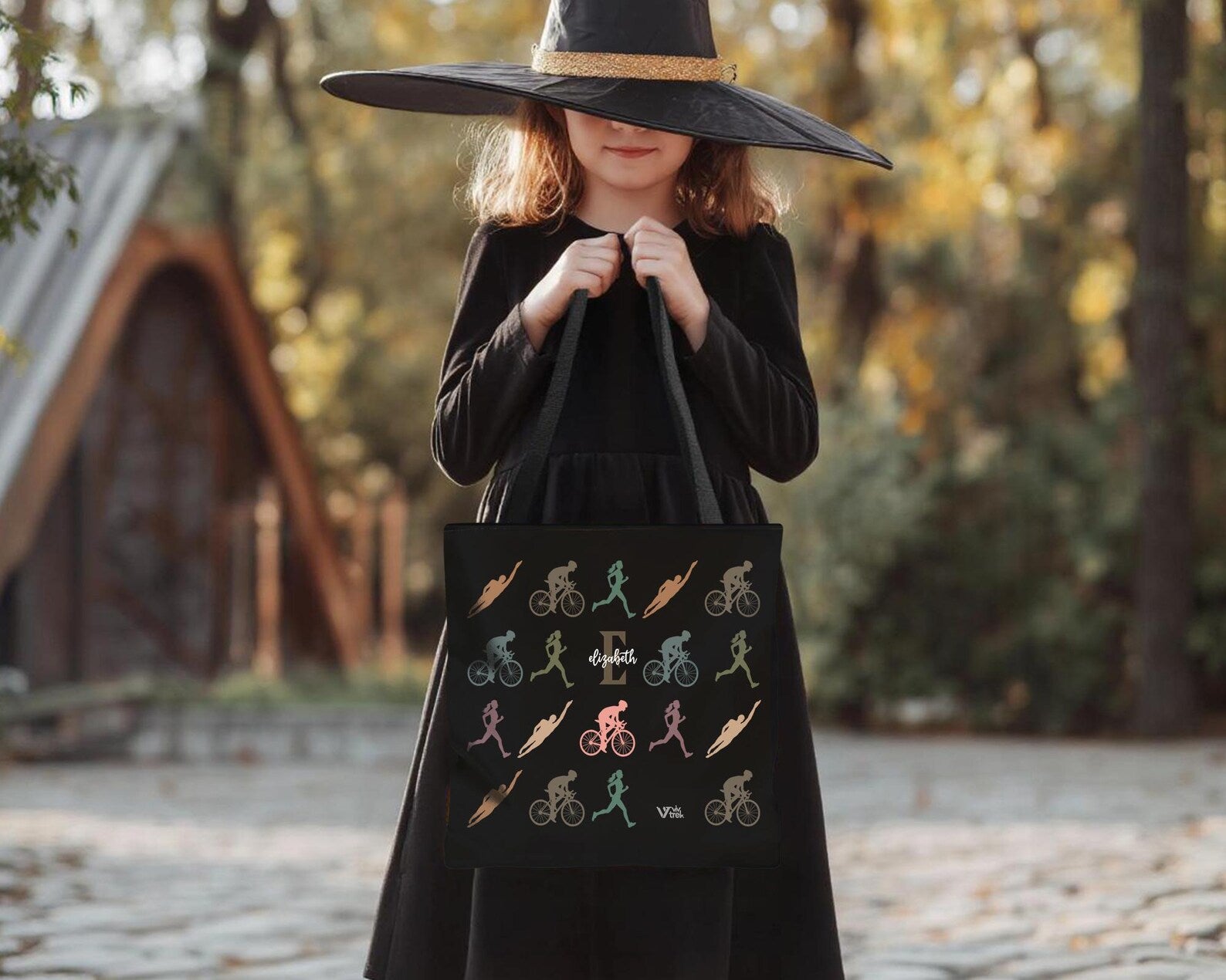 Personalized Triathlon Tote Bag - Custom Name Initial Triathlete Shoulder Bag - Vintage Swim Bike Run Gift for Her & Him - Durable Athlete Gear Bag